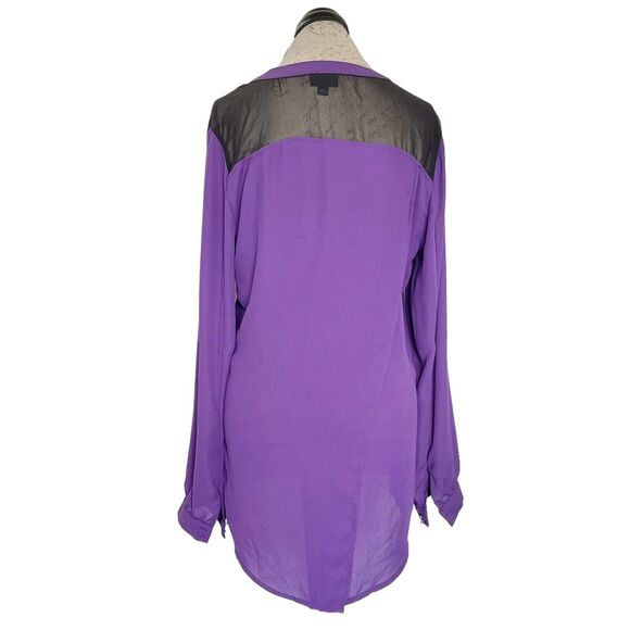 Mossimo Womens Sz Large Purple Blouse Rolled Tab Sleeve Semi Sheer Tunic Y2k 90s - Picture 3 of 12